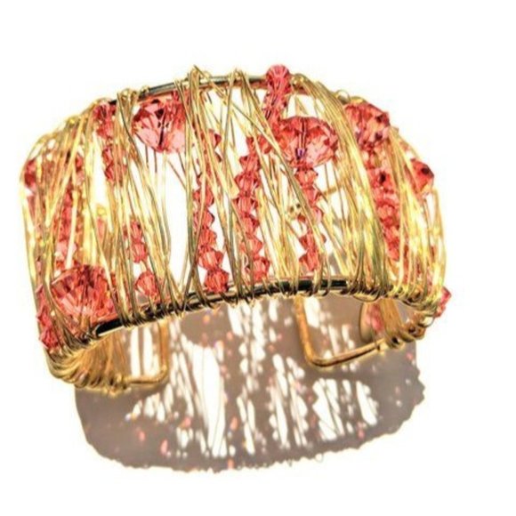 Sugar Gay Isber Swarovski Crystals Wired Gold Cuff Handmade Contemporary Jewelry - Picture 1 of 5